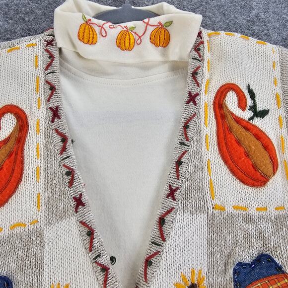 Vintage Bobbie Brooks Fall Sweater Vest Set Scarecrows Gourds Women L Grannycore - Picture 5 of 16